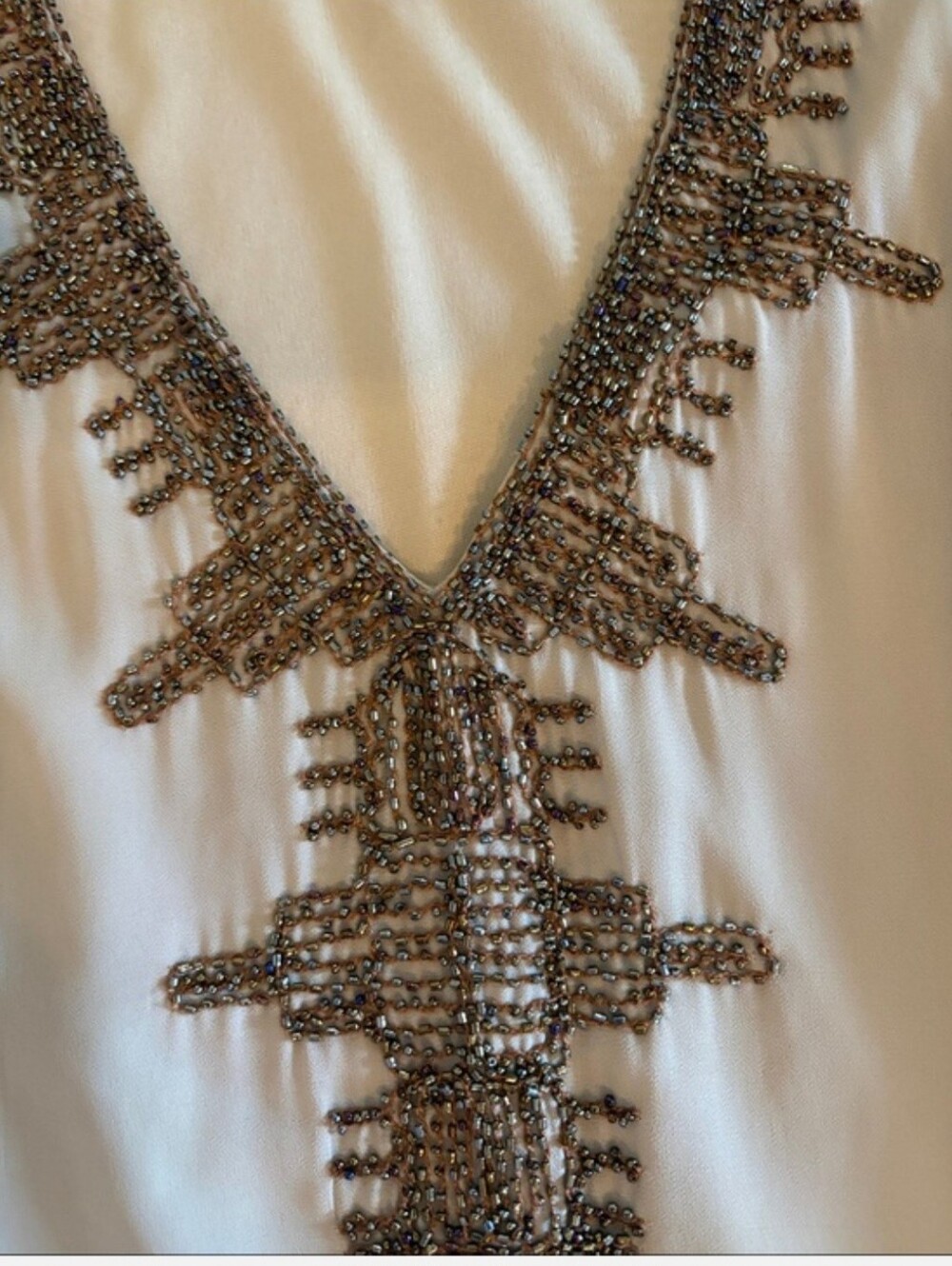 Embellished V-Neck Sleeveless Dress - Neutral Beige - Picture 3 of 6